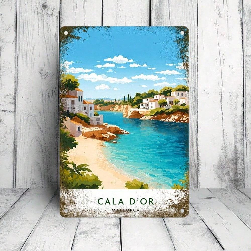 Cala D'or Vintage Mediterranean Beach Tin Sign, Retro Coastal Metal Plaque, Sturdy Wall Art for Vacation Home Patio Decor