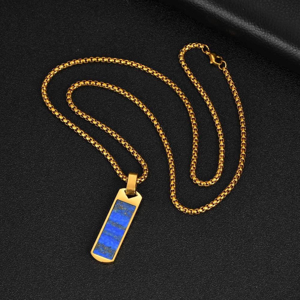 Módní přívěsek z lapisu lazuli Minimalistický nerezový náhrdelník Módní náhrdelník s přívěskem Muži