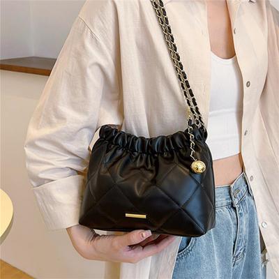 Chic Quilted Embroidered Thread PU Women's Bag Fashion Chain Single Shoulder Bag  Stylish Crossbody Bag Perfect for Everyday Use