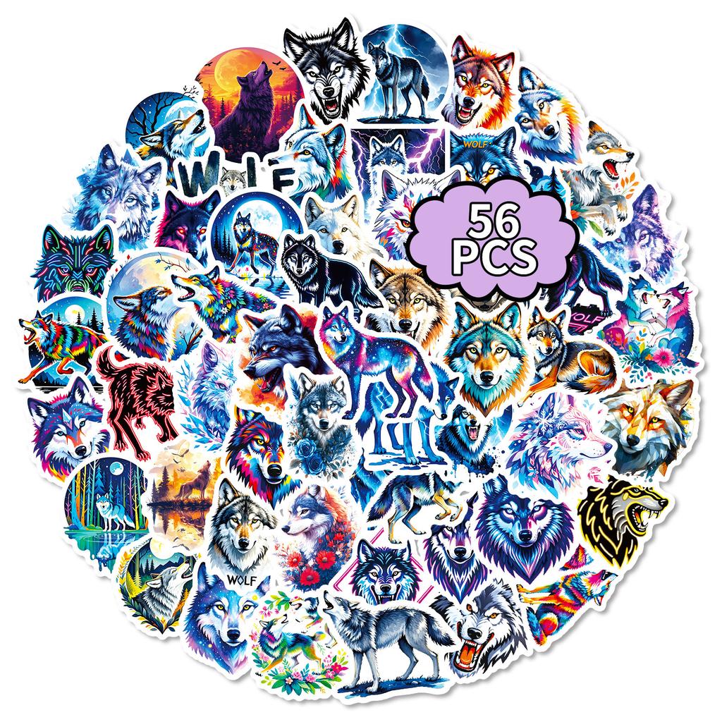 56/112 Pcs Cool Vivid Coyote Doodle Stickers Strong Adhesive for Stationery Box Pen Holder Phone Laptop Skateboard Surfboard