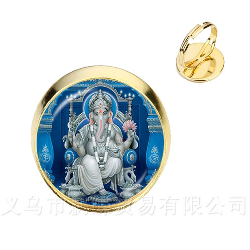 

Classic India Rings God Brahma,Vishnu, Lord Shiva Jewelry Glass Cabochon Adjustable Silver/Golden Plated Religion Jewelry Gift Resizable