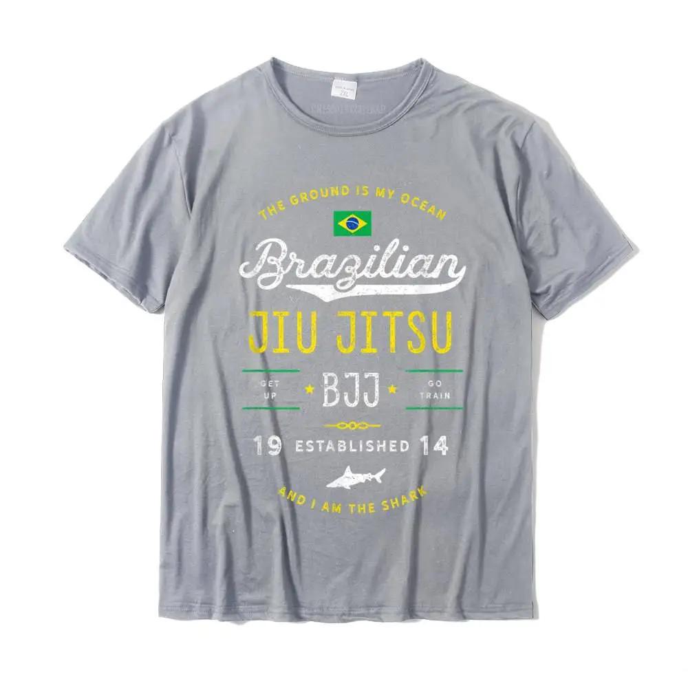 Summer Men's BJJ Jiu-Jitsu Ocean Shark Pattern Printed T-shirt, 100% Cotton Loose, Comfortable and Trendy Clothing