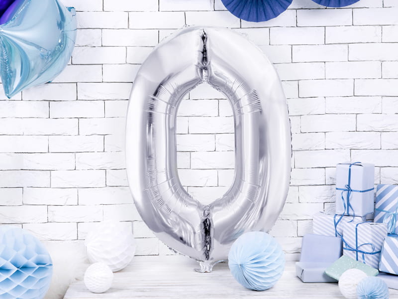 Balon Foliowy Cyfra "0" Srebrny 86 Cm