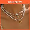 Star Pearl Pendant Necklace With Multi Layer Chain For Women And Men