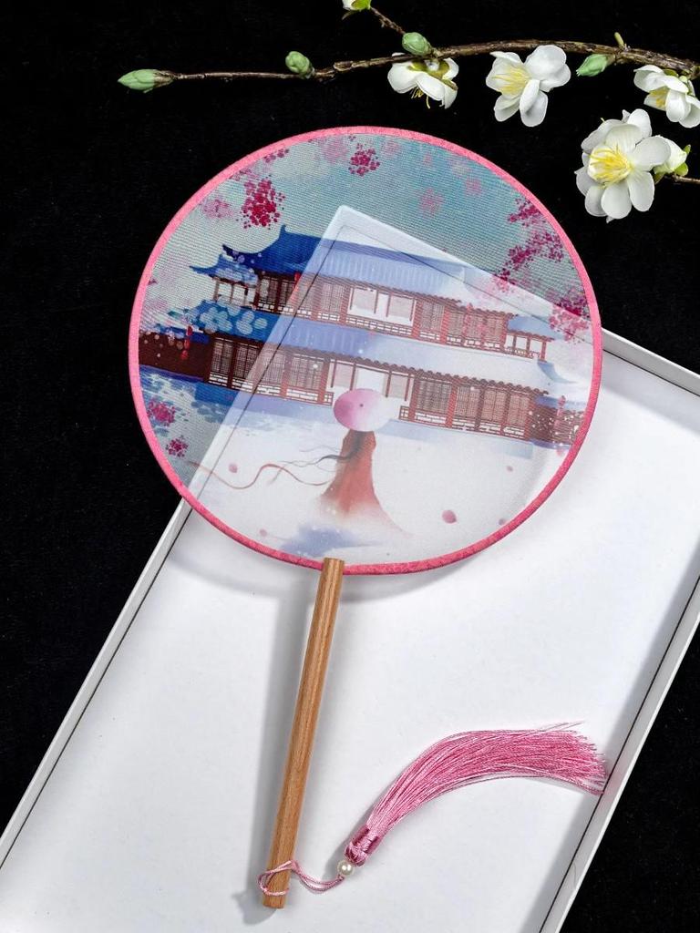 Translucent Ancient Style Round Dance Fan for Hanfu Costumes - Women's Classical Chinese Craft Fan