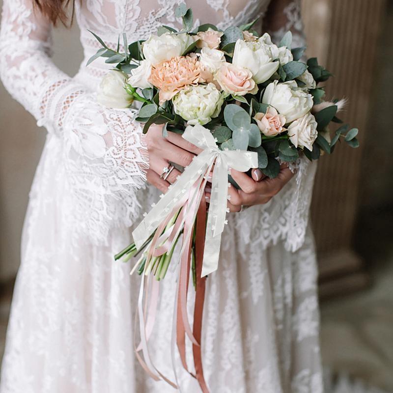 30 buc. Panglică de nuntă din mătase din dantelă albă pentru decorarea scaunului de mașină.