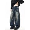 Jeans Larghi Unisex a Vita Media Deostrutturati Vestibilità Larga Vintage Americano Lavato Baggy in Denim Pantaloni Rilassati Lunghi Fino a Terra