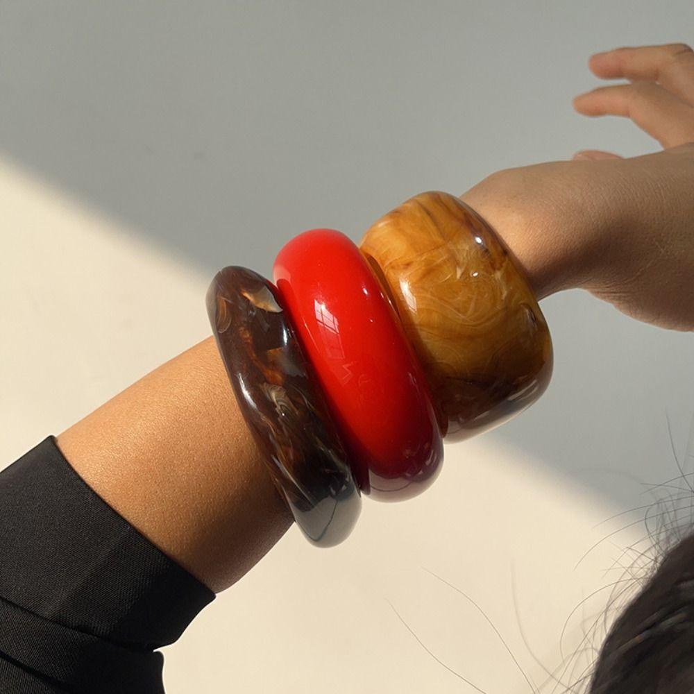 Bohemian Acrylic Bangle Smudging Retro  Hand Ring Creative Irregular Wide Bracelet  Gift