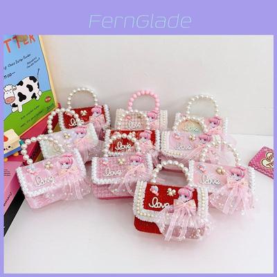 Adorable Princess Style Mini Crossbody Bag For Girls With Pearls And Lace Details