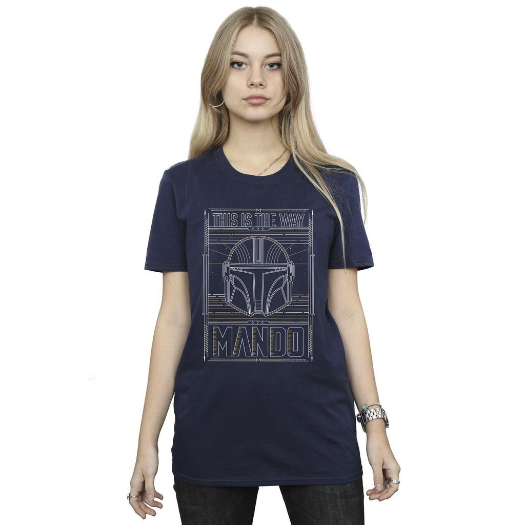 Star Wars Womens/Ladies The Mandalorian The Way Outline Helm Cotton Boyfriend T-Shirt