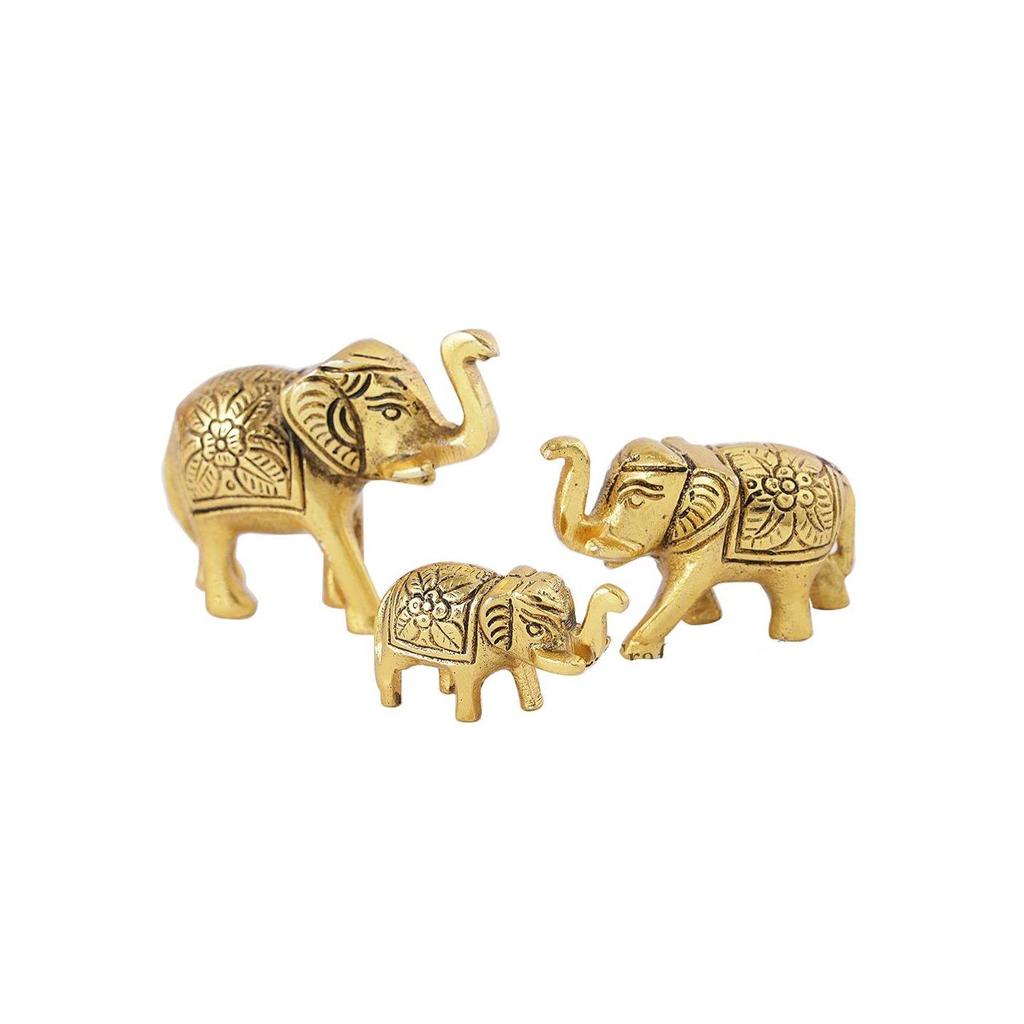 Set de 3 Statui Elefant Familie cu Trunchiul Ridicat Metalice Piese de Expoziție Figurine - Fengshui Vastu Norocos - Articole Decorative pentru Casă Decor Cameră de Zi Cameră de Zi
