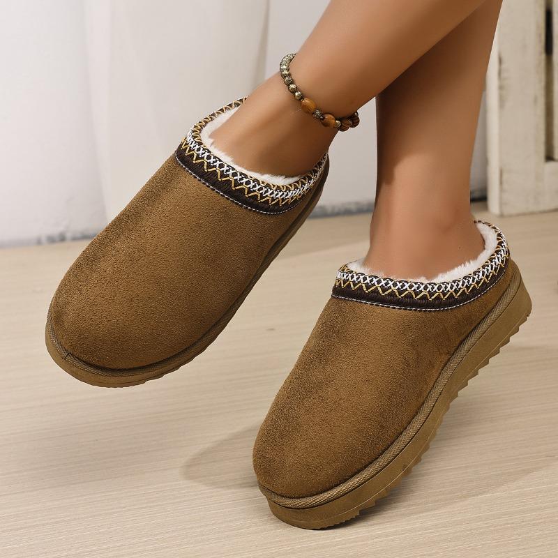 Schneestiefel Damen Herbst und Winter Neuer Stil Fleece Dicksohlige Halbkordelzug Baumwollschuhe