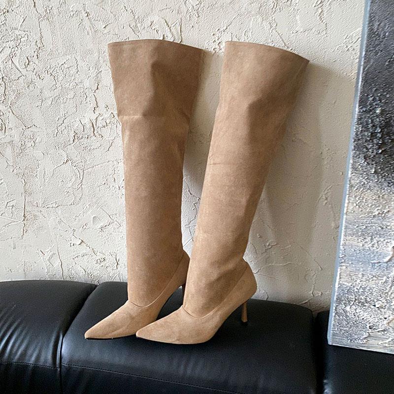 Mode Winter Herbst Mode Slipper Damen Kniehohe Stiefel mit dünnen Absätzen Schuhe Damen Moderne lange Stiefel Weibliche Pumps Schuhe
