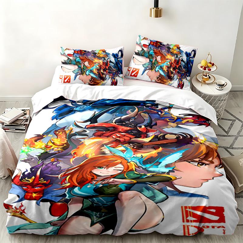 DOTA2 3-teiliges Set Perfekt für das Schlafzimmer Gemütliches Bettwäsche-Set enthält einen Bettbezug und zwei Kissenbezüge Ideales Geburtstags- oder Weihnachtsgeschenk