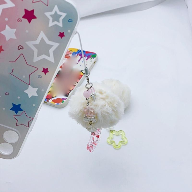 Soft Hair Ball Phone Chain Ornament Pretty Star Keyring for Mobile and Purse