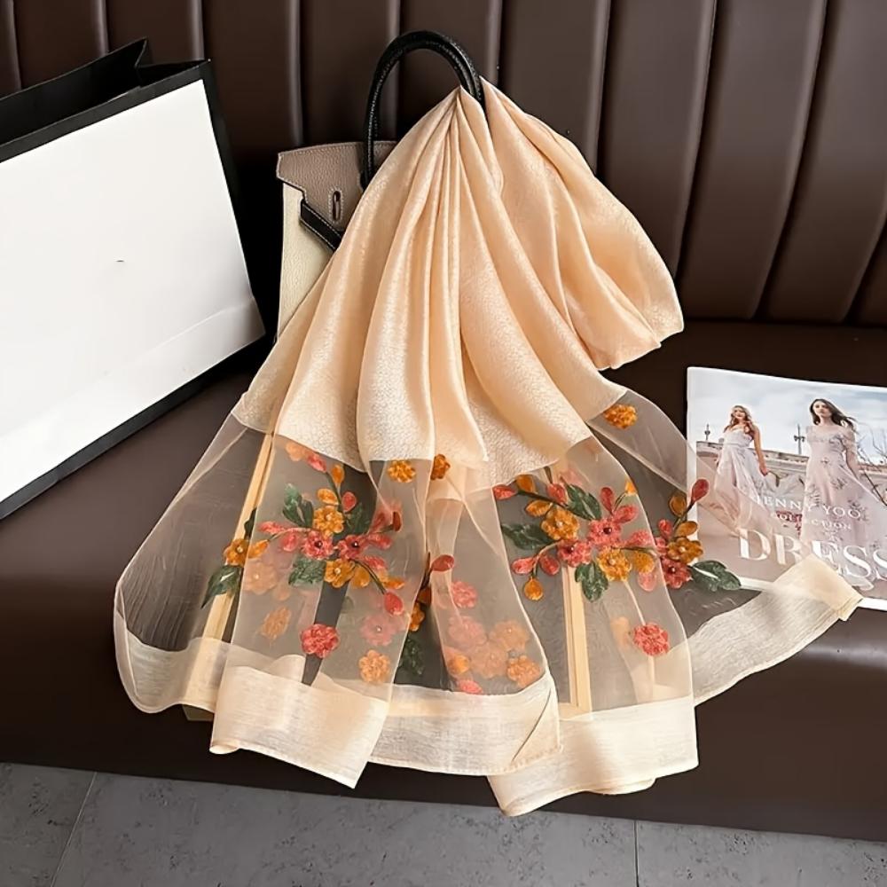 And Autumn New Bead Spring Simulation Silk Scarf Female Elegant Versatile Embroidered Begonia Flower Long Scarf Summer Sunscreen Scarf