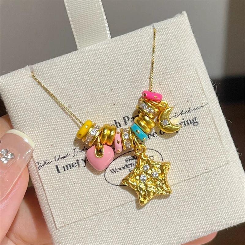 Delicate Cute Summer Day Star Heart Pendant Bead Chain Cute Horse Bracelet Necklace For Y2K Girl  Gift Jewelry Accessory