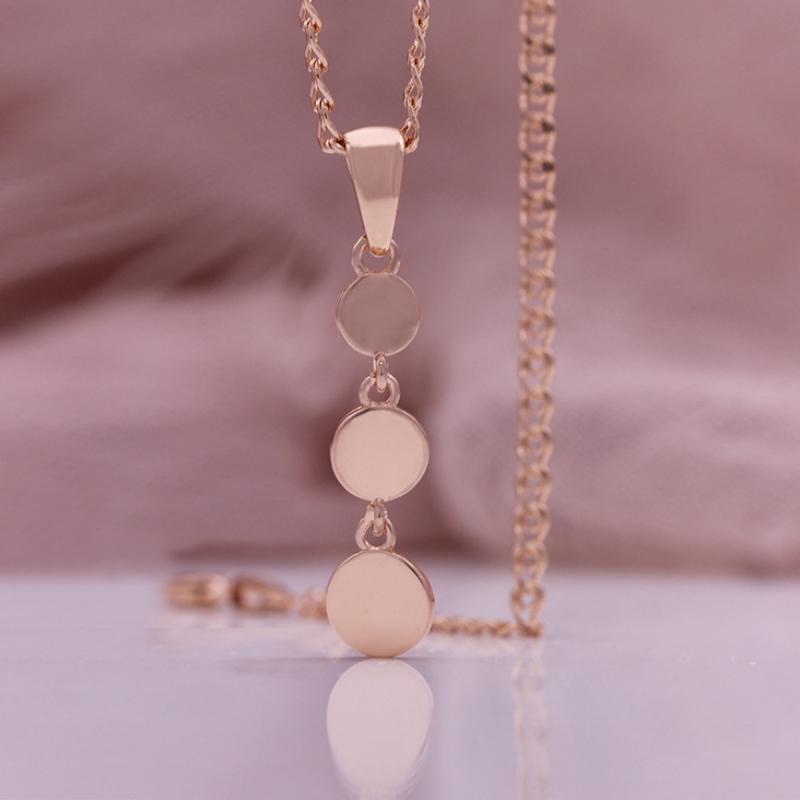 Fashion Round Flat Shape Pendant Necklace Rose Gold Color Chain Necklace for Women Daily Life Necklace