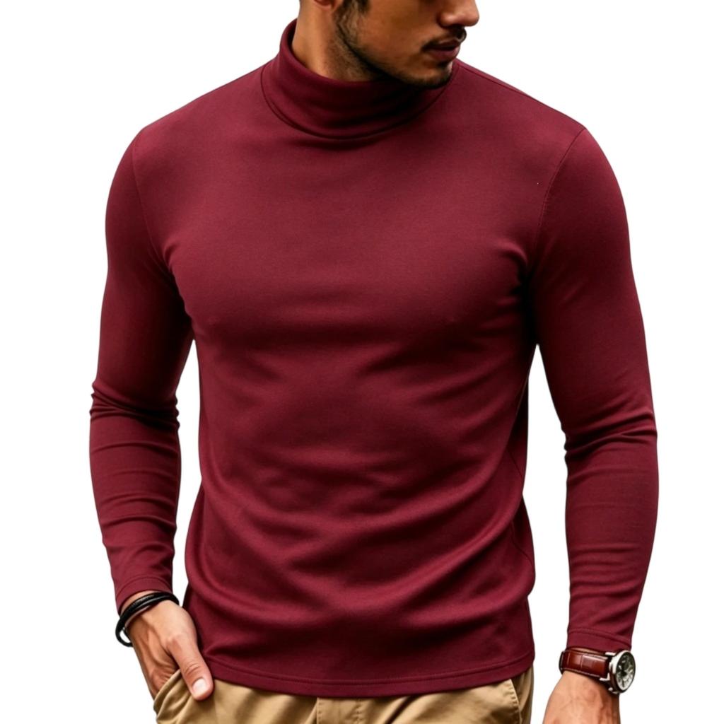 Men's Color Slim Fit Thermal Turtleneck Long Sleeve Pullover Base Layer T-Shirt
