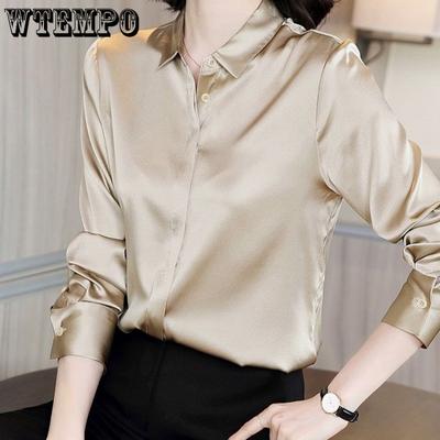 Spring and Autumn Women's Shirt Satin Long-sleeved Women's Shirt Design Sense of The Minority Light Cooked Retro Chiffon Long-sleeved Shirt
