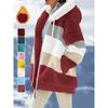 Damen Mehrfarbiger Flauschiger Kapuzenmantel, Lockere Warme Plüschjacke für Herbst Winter
