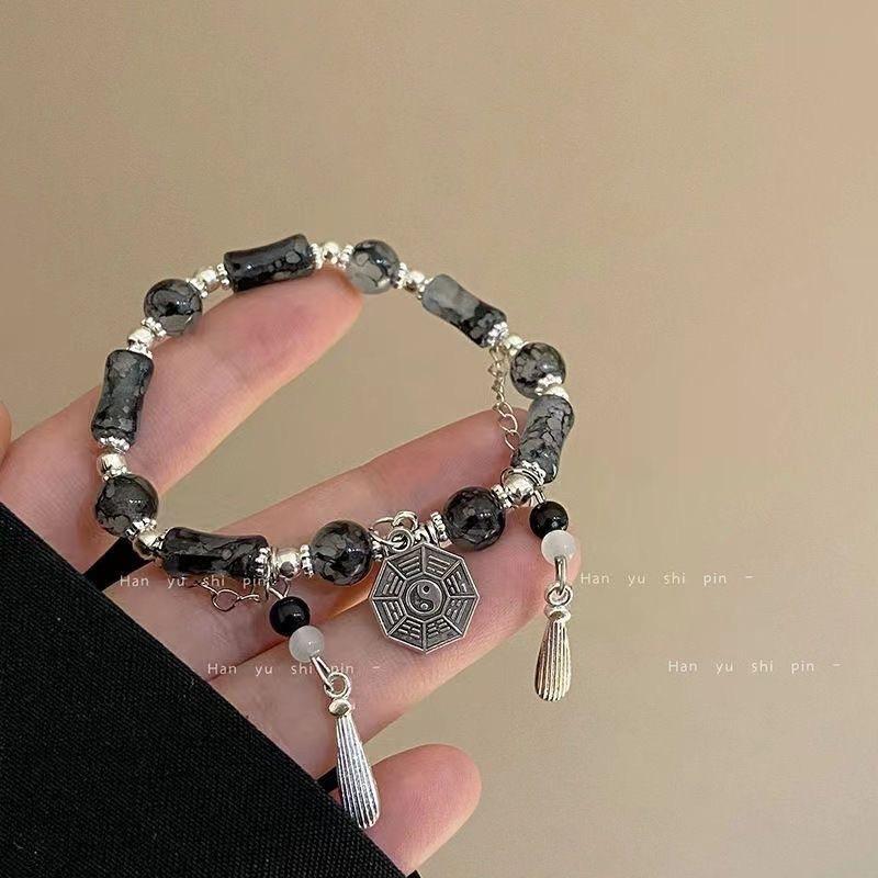 Pulseira de fofoca Tai Chi com design original de nicho, pulseira de contas pretas e tinta feminina, para casal