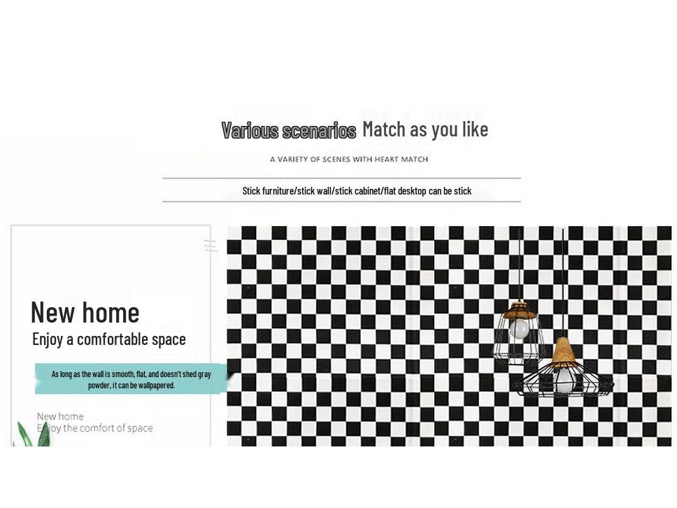 Nordische karierte selbstklebende Tapete für Wohnzimmer oder Studentenwohnheim