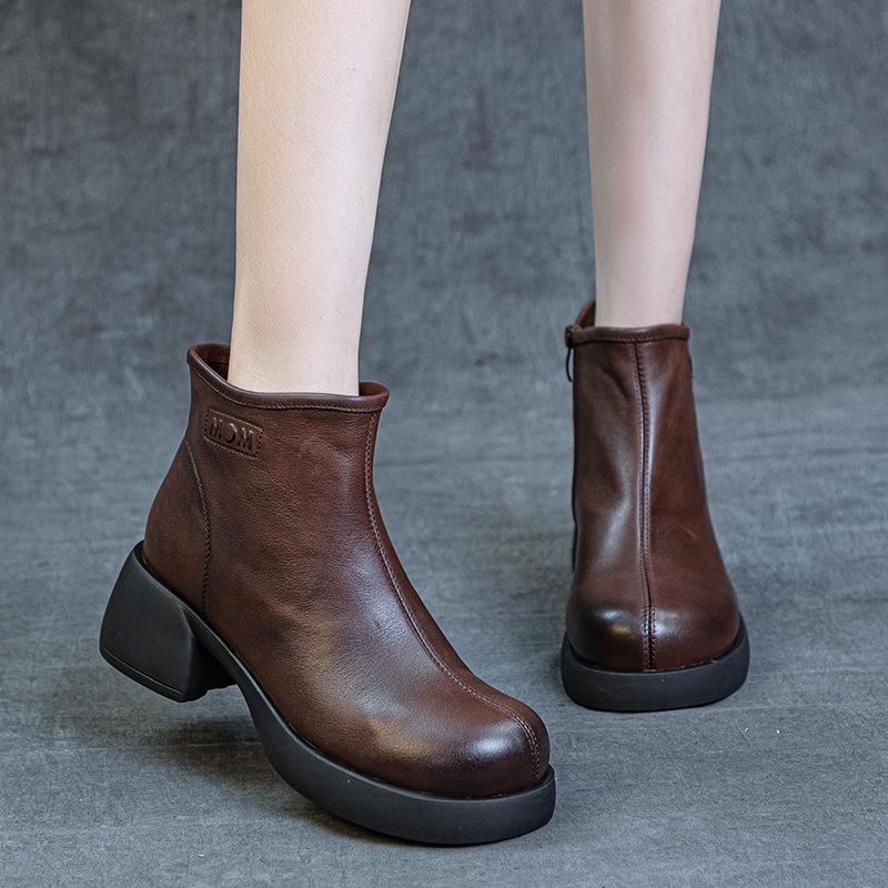 Fashion 5cm Cow Genuine Leather Autumn Platform Wedge Round Toe Chelsea Ankle Boots Chimney Women Ladies Moccasins Spring Shoes