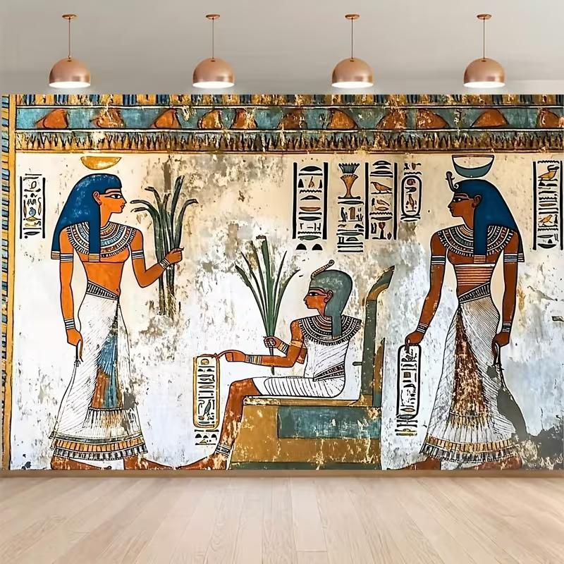 

2D Antique Egyptian Tomb Painting Backdrop Hieroglyphics & Figures Themed Decor Background 47.2x31.5inch/120*80cm