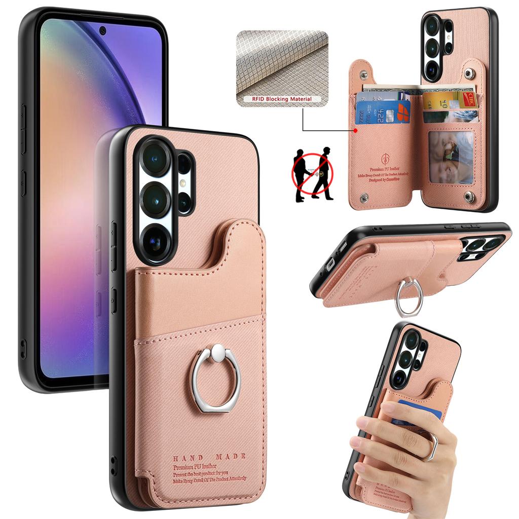 Luksusowy portfel z wzorem kowbojskim, uchwyt na pierścień, skórzane etui do Samsung S25 Ultra S24 Plus S23 A17 A07, gniazdo na kartę RFID, etui z podstawką