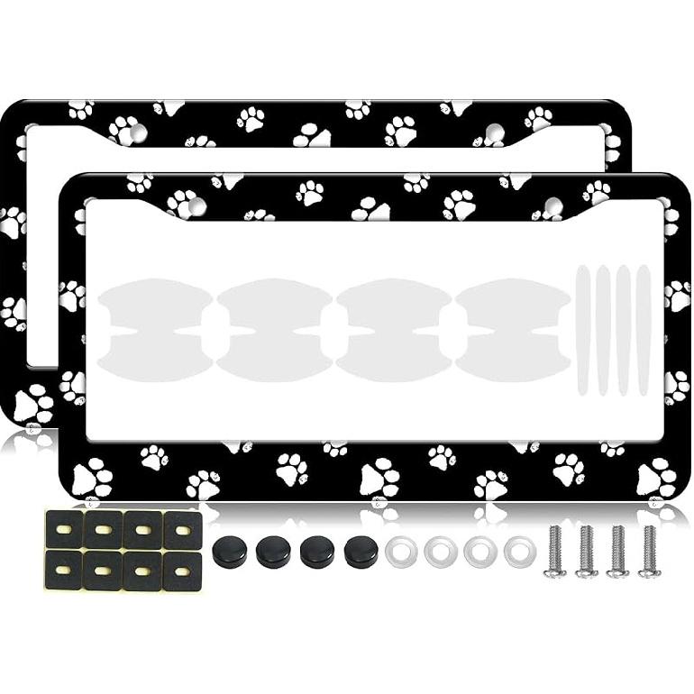 2PCS Yellow Cat Pattern License Plate Frames For Men Women - Universal Aluminum Stainless Steel Kitten Cat Mom Personalized Car Tag Covers Holder