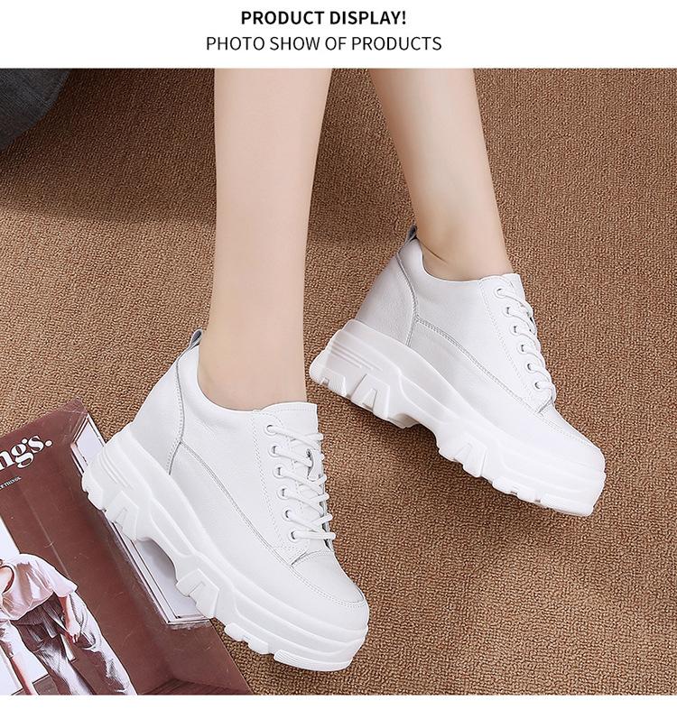8cm Leather Microfiber Women Casual Shoes Platform Wedge Hidden Heel Summer Shoes Platform Chunky Sneakeers Fashion White