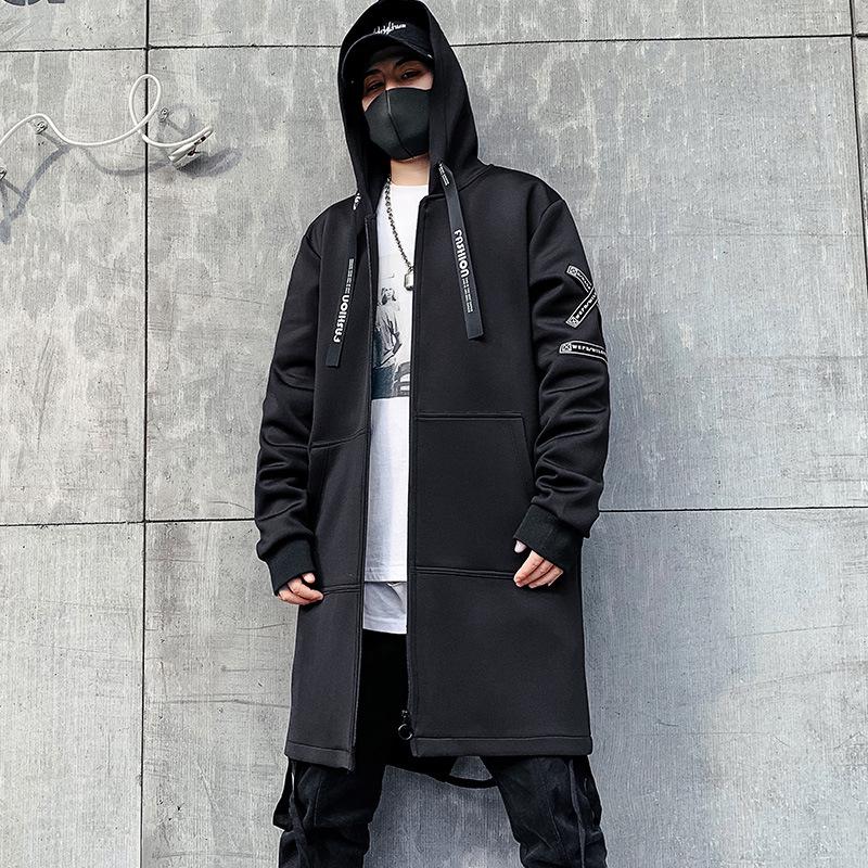 Herr Mellanlång Huvförsedd Vindjacka: Trendig Koreansk Stil Hip Hop Cape, Stor Storlek, för Höst/Vinter