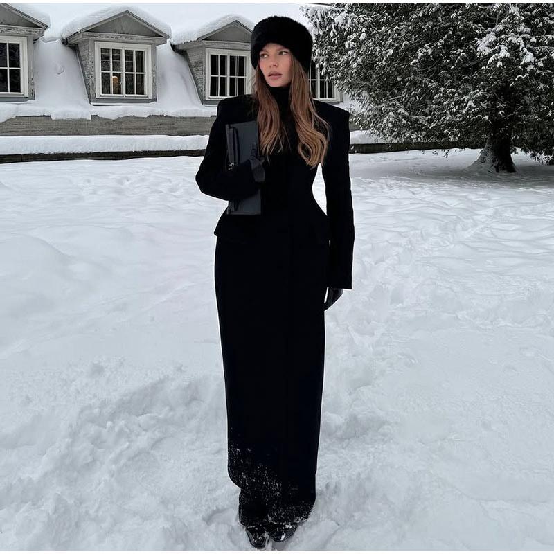 Lapel Single-breasted Long Ladies Coat Fashion All-match Solid Color Thick Coat Autumn and Winter New Ladies Long Jacket