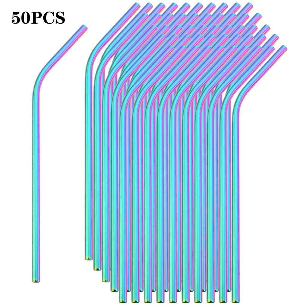 50pcs Colorful Drinking Straw Set 304 Stainless Steel Straws Milk Shake Fruit Juice Tea Cocktail Straw Kitchen Bar Accessories