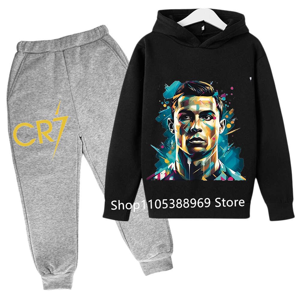 Ronaldo CR7 Potisk Fotbalový Idol Oblečení Dětská Mikina 2ks Sada Kalhoty Oblek Děti Kluci Tepláková Souprava Dívky Oblečení Sportovní Teplákové Soupravy