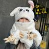 Scarf integrated rabbit ears moving hat autumn and winter new plush thickened women's plush scarf three-piece set