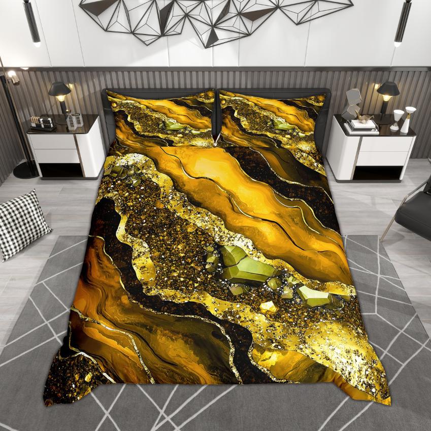 Comforter Homewish Chic Marble Gold Metallic Bedding Set Abstract Watercolor Art Bed Set Room Decor