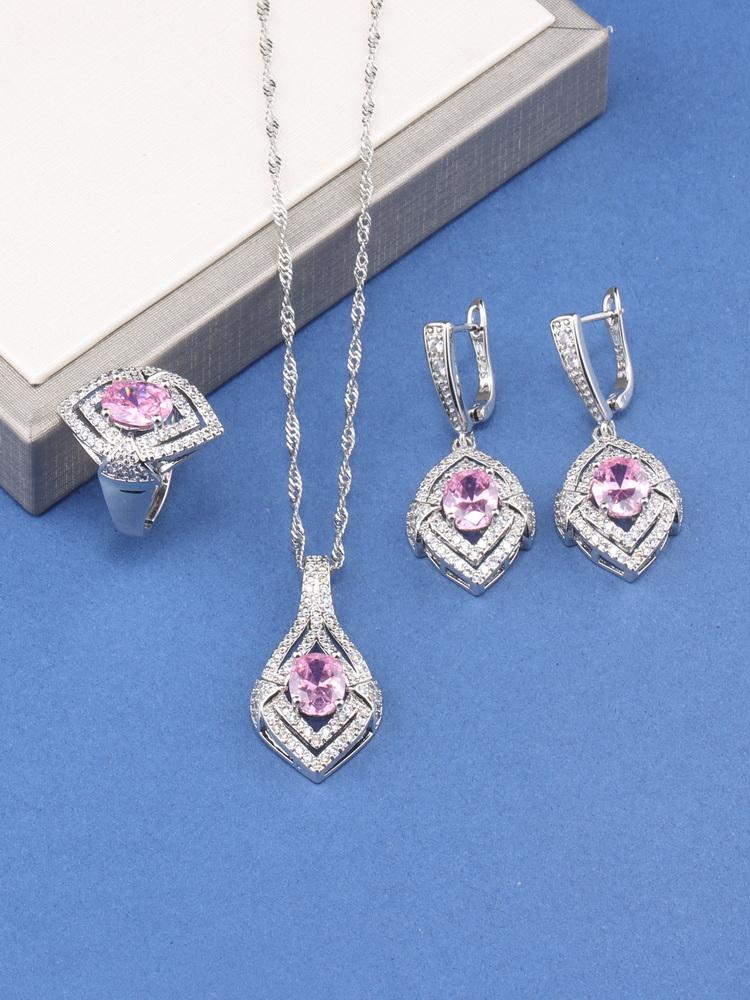 10-Colors Wedding Party Dresses   Luxury Women Jewelry Gift Set Zircon Necklace And Earrings Ring Bridal Costume