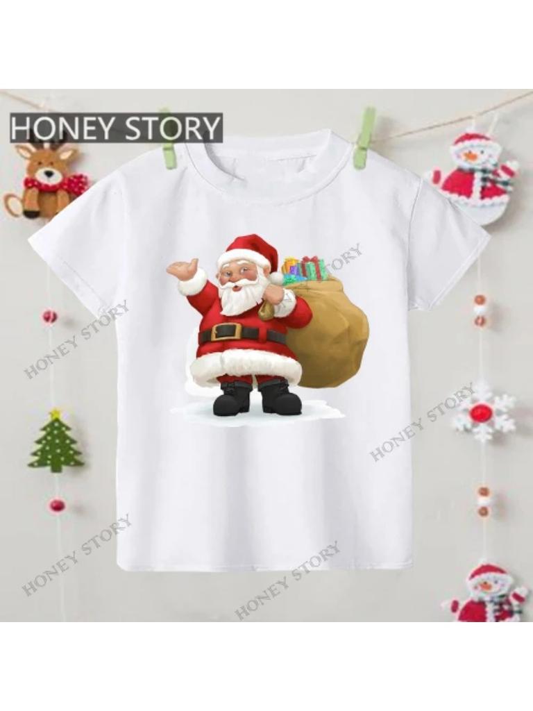Merry Christmas T Shirt Christmas Christmas Snowman Pattern Children's Boys and Girls Short-sleeved T-shirt