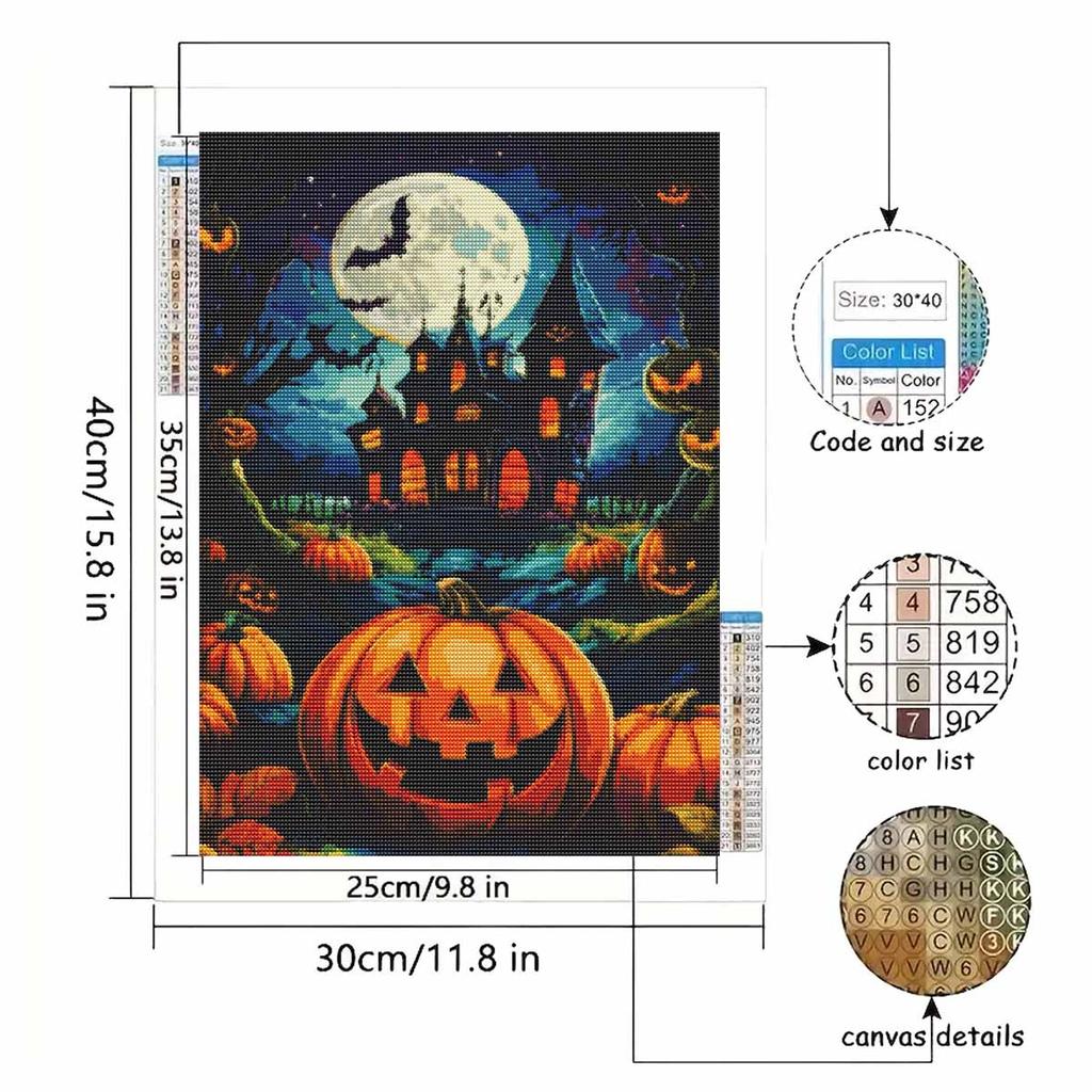 5D Diy Diamond Halloween Pumpkin Haunted House Moon Embroidery Diamond Painting Embroidery Cross Stitch Embroidery Home Decor