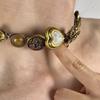 Vintage Brass Clavicle Chain Necklace for Women and Girls Punk Retro Style Brown Stone Pendant Neckchain Accessory