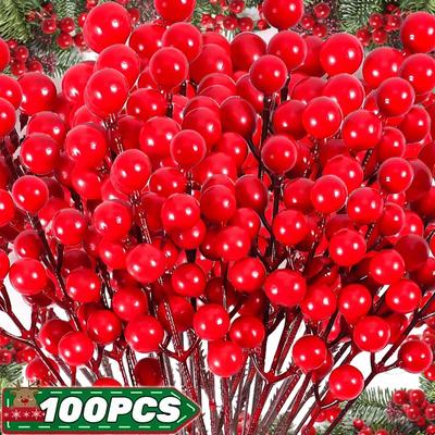 1/50PCS Artificial Berries Christmas Decoration Red Berry Branches 7/12/14 Head Berries Stems Bouquet DIY Xmas Tree Wreath Decor