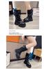 Botas Plataforma de Salto Grosso Estilo Britânico Feminino, Botins Martin Meia-Canela Retrô Outono 2024