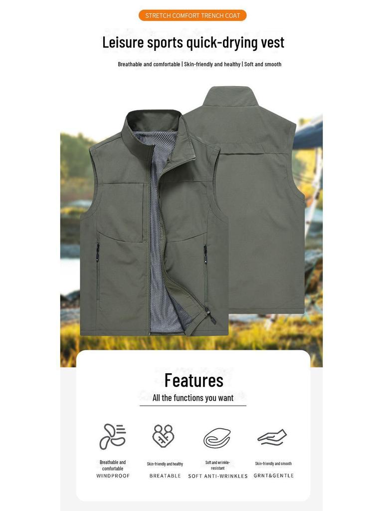 Men's Sleeveless Multi-Pocket Workwear Vest - Casual Spring/Autumn Waistcoat, Style 8822.