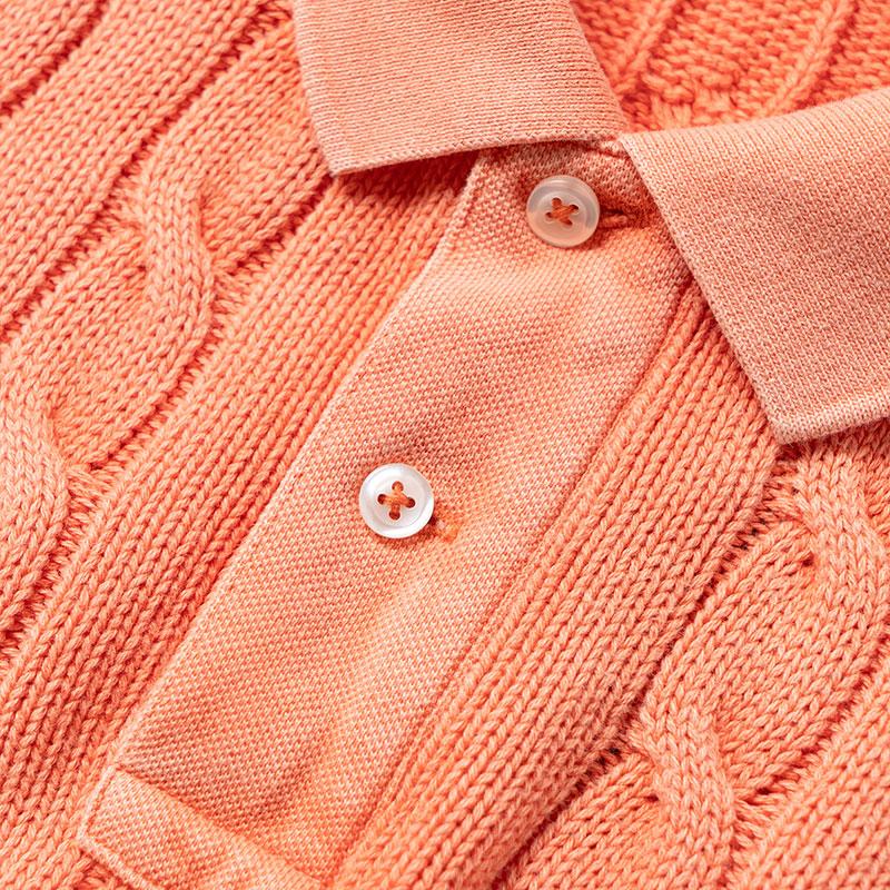 Polo Ralph Lauren FW22 Solid Color Cable Knit Long Sleeve Polo Shirt Distressed Women Tops Orange WMPOKNINB920071-800