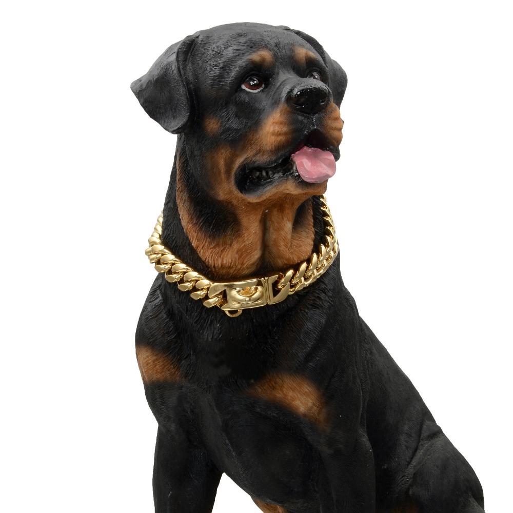 14Mm New Pet Dog Collar, Stainless Steel Cuban Dog Chain Dog Collar Lock Gold Silver Dog Chain