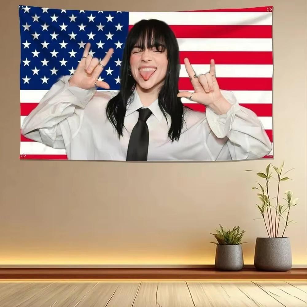 Pop Singer Wall Hanging, American Flag Rock Hand Gesture Polyester Wall Hanging, Hip-Hop Trend Home Wall Decor 100X70CM