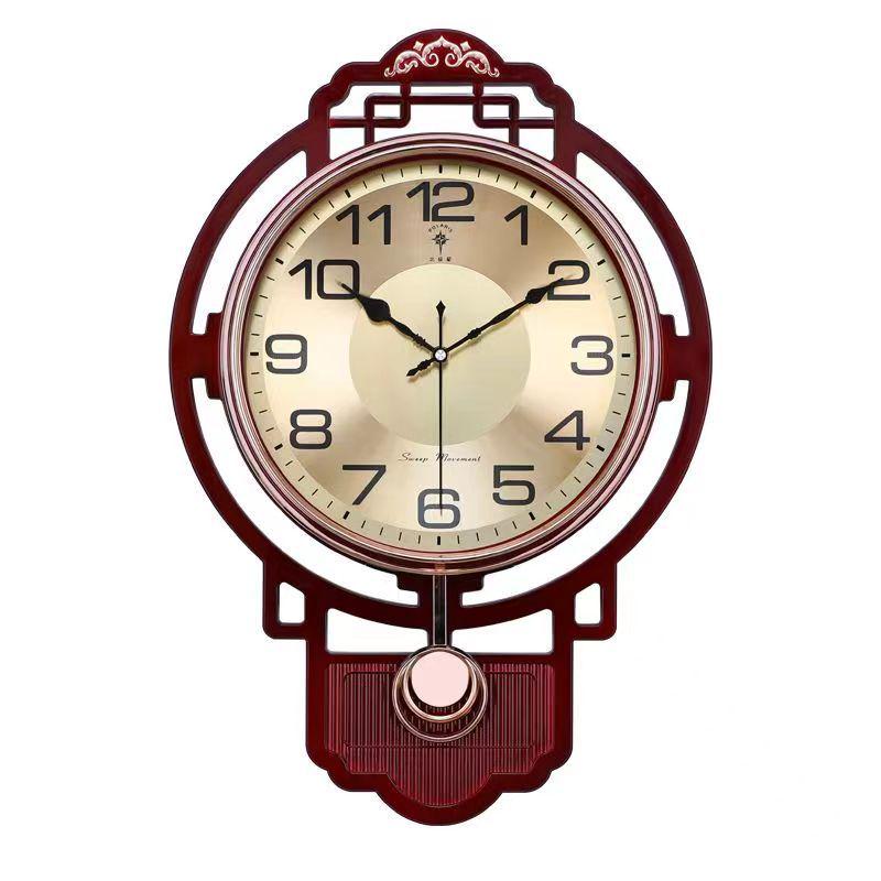 Polaris 2024 Zegar ścienny w stylu chińskim z kalendarzem wieczystym, Kwarcowy zegar wiszący do salonu.