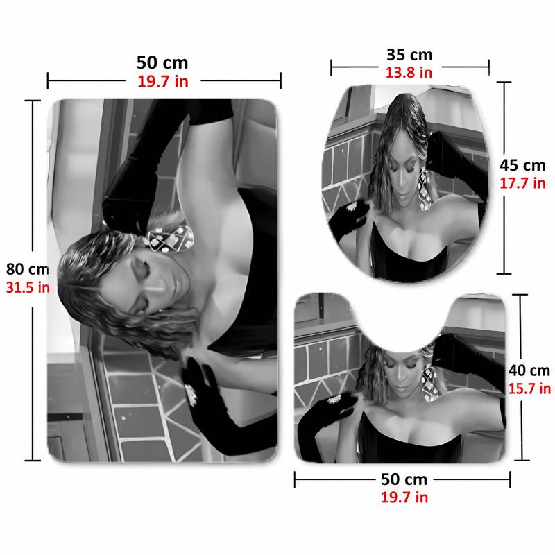 Beyoncé (23)Flannel Toilet 3 Piece Set Soft Bathroom Rug Non-Slip Toilet Seat Cover Bathroom Home Decor